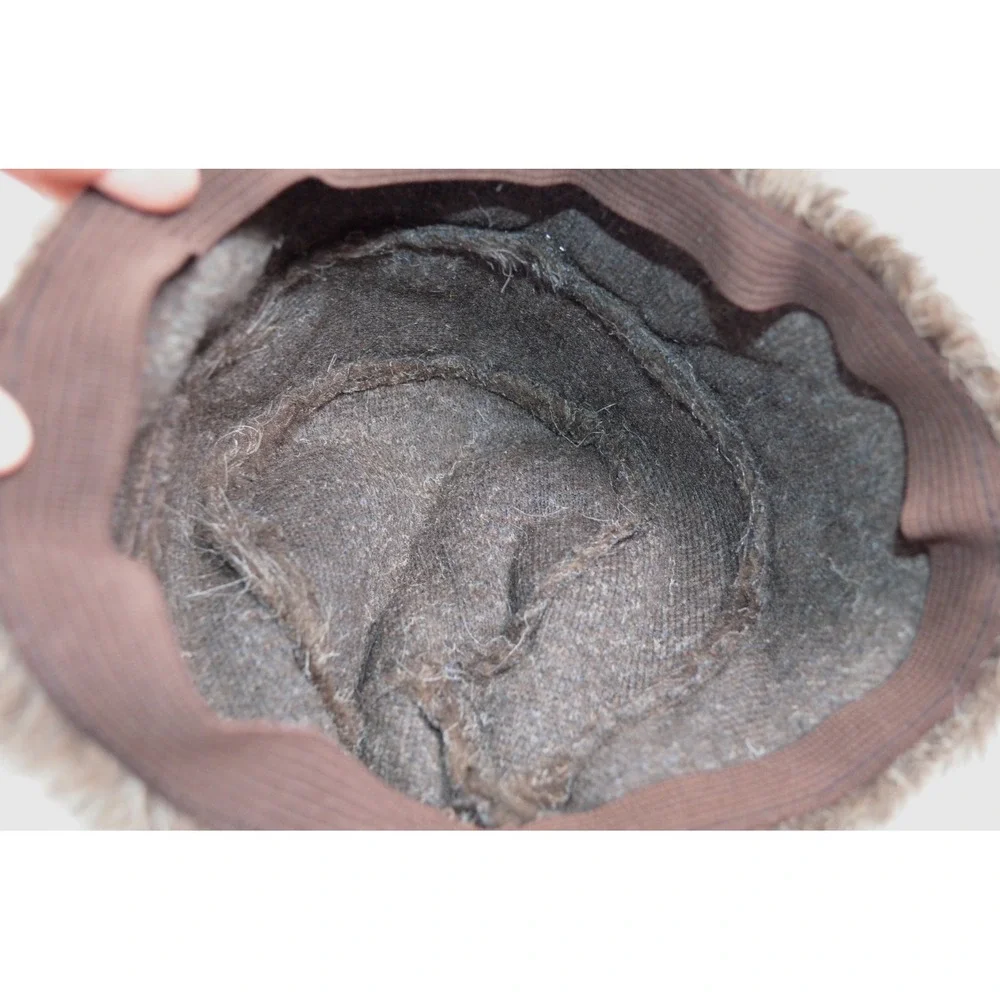 Vintage Faux‎ Fur Hat & Sherpa Lined Gloves Brown Variegated